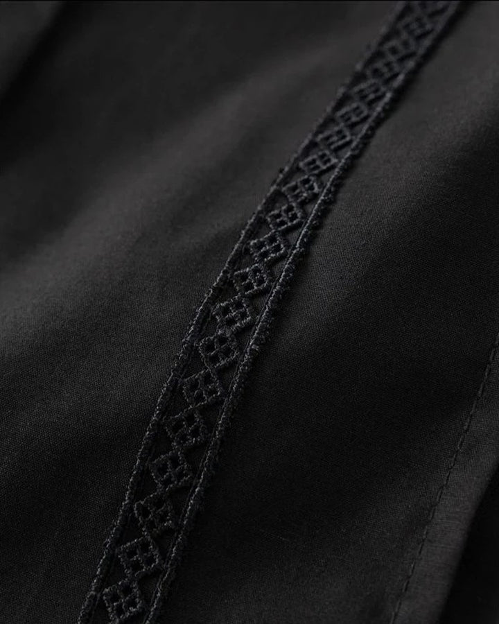 Chemise noir à col carré avec manches courtes -Aneylak