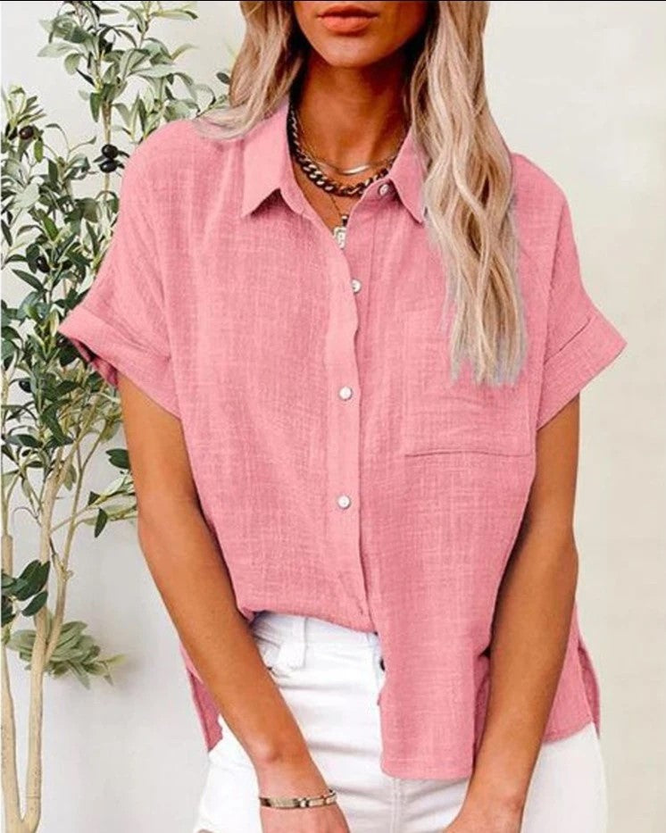 Chemise en lin rose avec manches courte -Aneylak