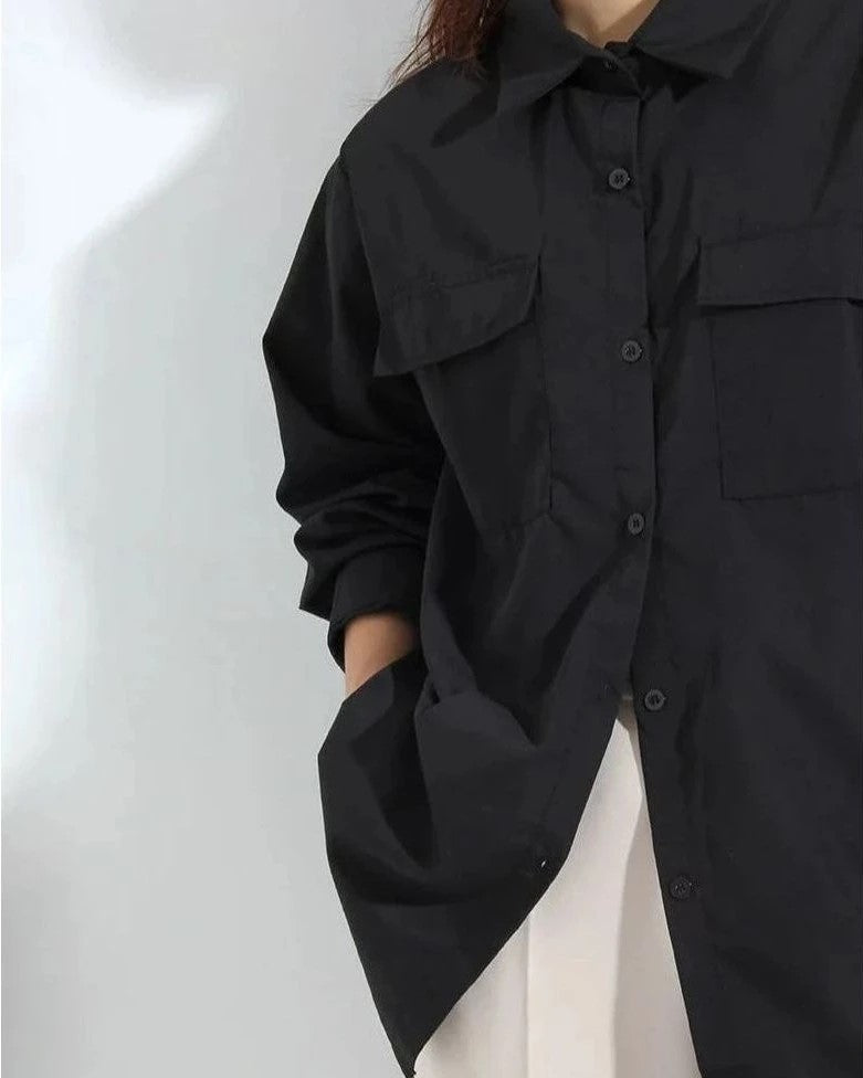 Chemise noir oversize avec double poche -Aneylak